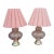 Vintage Carl Falkenstein Double Bubble Glass Pale Pink Hob Knob Painted Table Lamps Pink Pleated Shades- A Pair For Sale