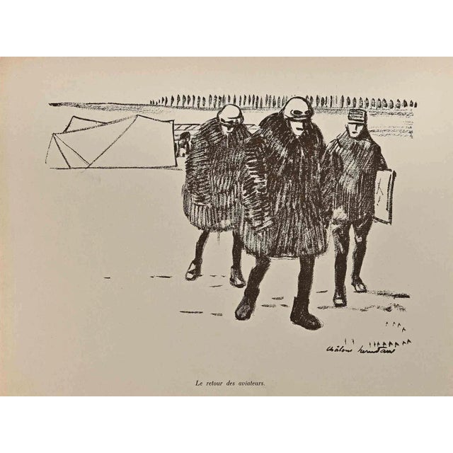 Le Retour Des Aviateurs is an Original Lithograph realized by Hermann Paul from the series "La Grande Guerre Par Les...