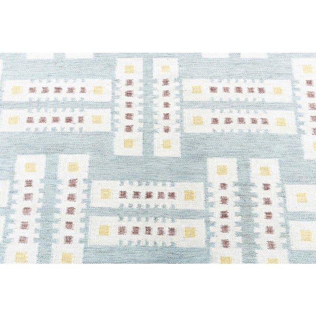 Blue Oversized Flatweave Modern Geometric Light Blue Wool Rug by Doris Leslie Blau For Sale - Image 8 of 8