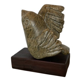 Early 20th Century Mid-Century Modern Carved Marble Bird Mounted on Base For Sale