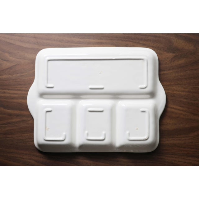 American Vintage Ceramic White Basket Weave Design Divided Tray For Sale - Image 3 of 4
