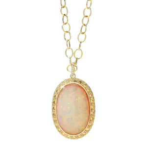 Syna Yellow Gold Ethiopian Opal Pendant with Diamonds