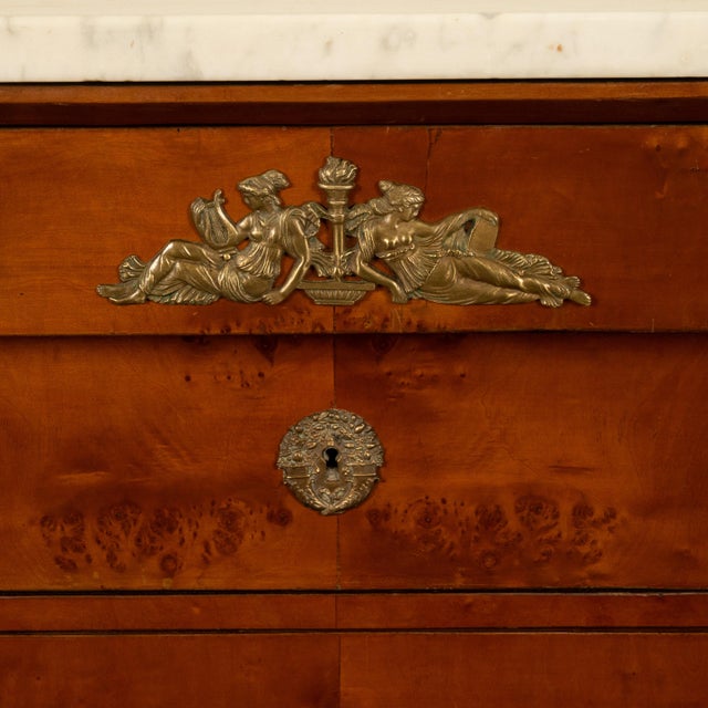 Antique 19th Century French Empire Burl Walnut Marble Ormolu Chest Drawers Commode 1810 For Sale - Image 13 of 14