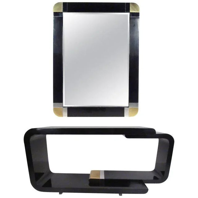 Vintage Modern Console Table With Hall Mirror After Jean Claude Mahey - A Pair For Sale - Image 11 of 11