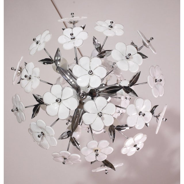 Murano Chandelier in White Flowers, Bath Silver, 1980s For Sale - Image 12 of 12