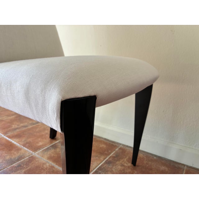 Wood Contemporary Ebony and White Linen Dining Chairs For Sale - Image 7 of 11