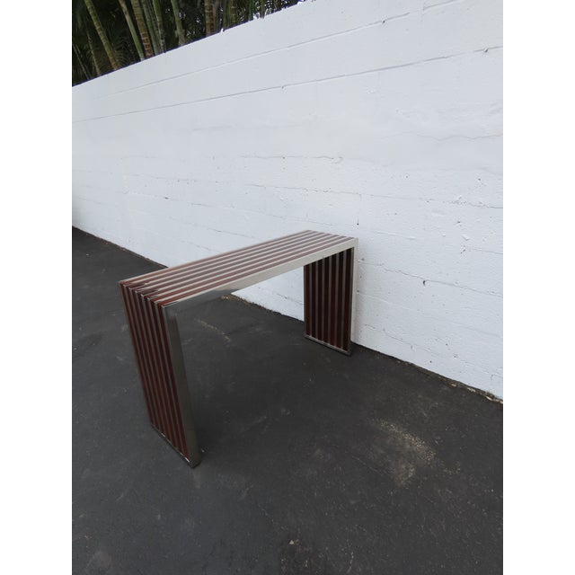 Mid Century Modern Two Tone Chrome and Wood Narrow Console Library Table 6404 For Sale - Image 12 of 16
