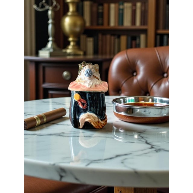 A late 19th century Austrian (Bohemian) majolica figural tobacco jar, likely from the Turn-Teplitz region, circa...