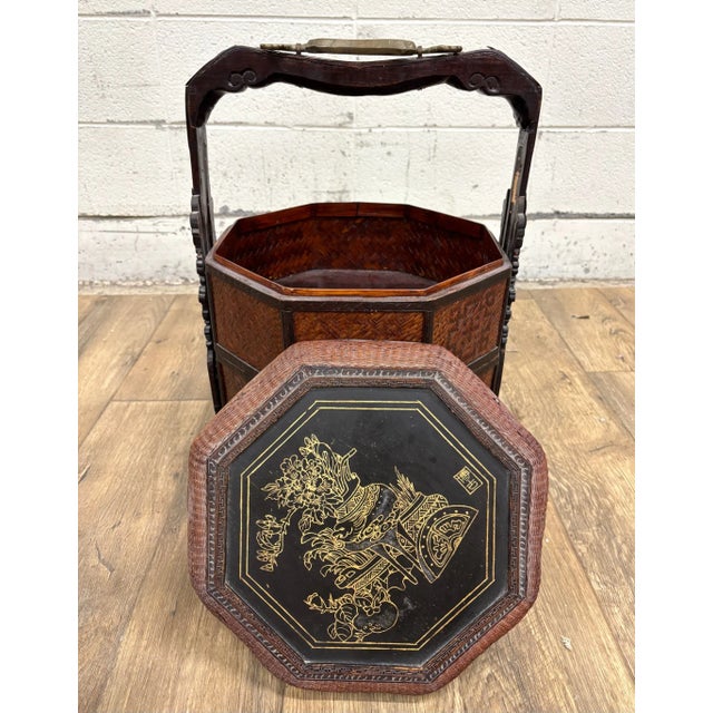 Vintage Chinese Tiered Wicker Wedding Basket Betrothal Basket For Sale - Image 12 of 13