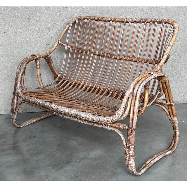 Vintage Mid-Century Modern Rattan and Bamboo Love Seat or Sofa, 1960s For Sale - Image 4 of 18