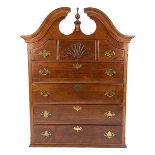 1990s Stanley Furniture "American Craftsman Collection" Chippendale Cherry Highboy Top Chest For Sale
