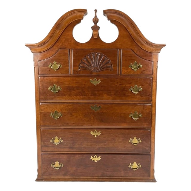 1990s Stanley Furniture "American Craftsman Collection" Chippendale Cherry Highboy Top Chest For Sale