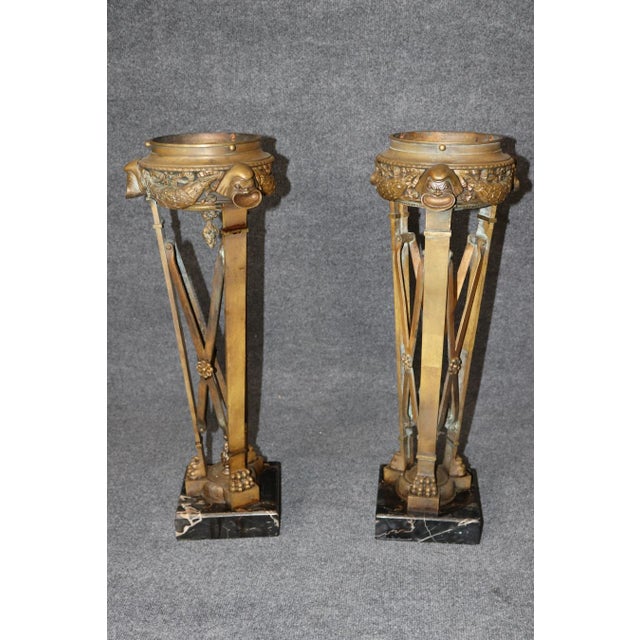 Pair 19th C Bronze and Potoro Marble Empire Style Urns For Sale - Image 4 of 12