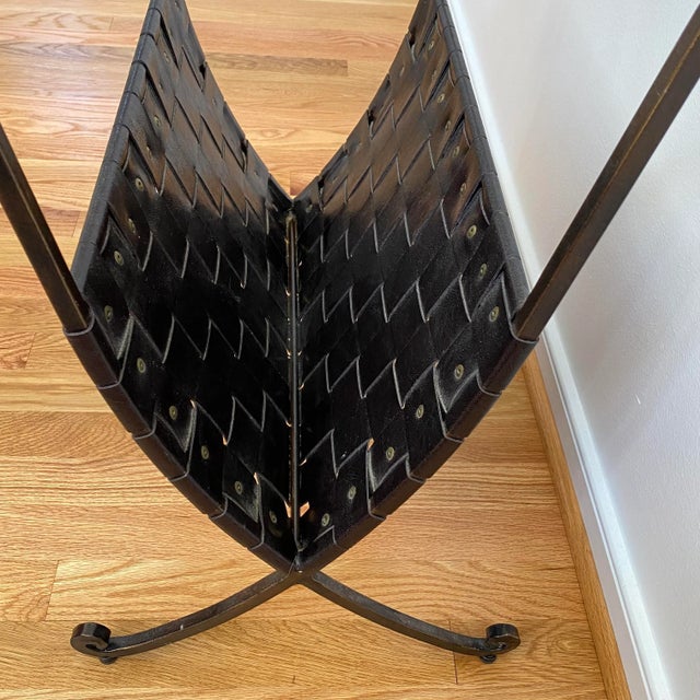 Metal Contemporary Metal & Leather Magazine Rack Side Table For Sale - Image 7 of 11