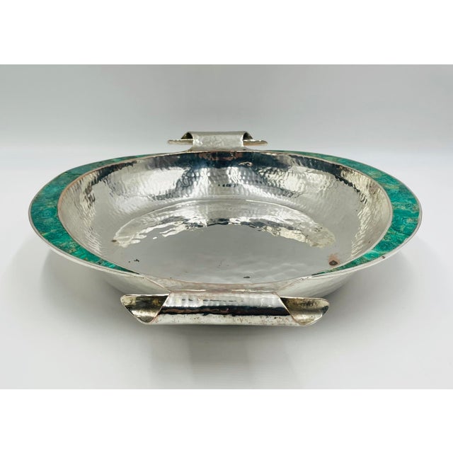 1980s Emilia Castillo Silver-Plated Serving Bowl With Malachite Inlay, Mexican Design For Sale In Los Angeles - Image 6 of 18