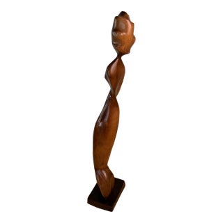 Vintage Biomorphic Two-Tone Hardwood Female Sculpture; Mid-Century Modern, Art Deco, Contrast Sapwood/Heartwood Figurative Abstract Carving For Sale