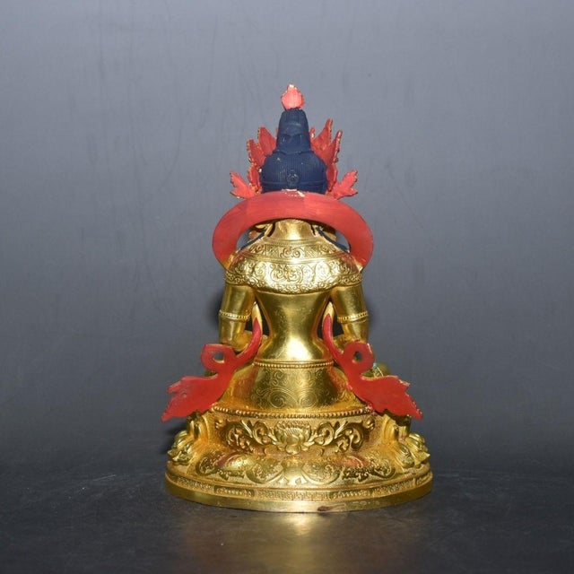 Late 19th Century Gilt Bronze Amitayus Buddha Statue With Turquoise Inlays, 871g For Sale In Los Angeles - Image 6 of 8