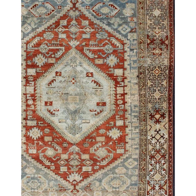 Antique Persian Malayer Rug With Geometric Medallion Design For Sale - Image 4 of 13