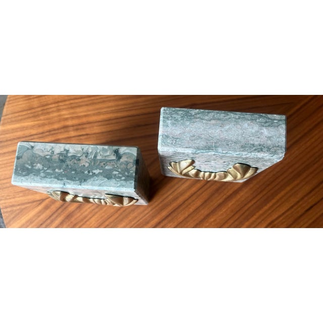 Mid 20th Century Marble Bookends With Gilt Bronze Laurel Wreath Accents-Set of 2 For Sale In Houston - Image 6 of 8