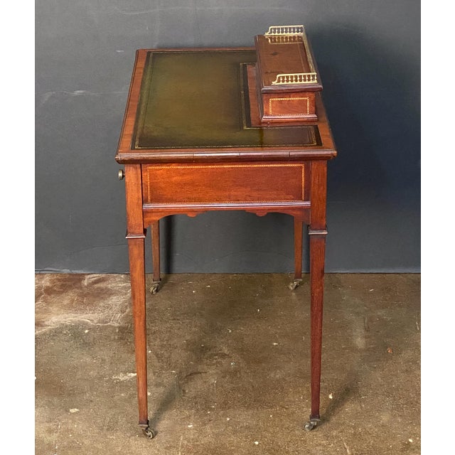 English Writing Desk or Table of Mahogany With Leather Top - Edwardian Era For Sale - Image 9 of 14