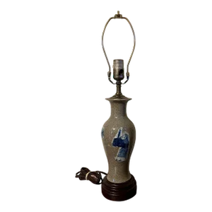 Antique 19th Century Chinese Export Blue & White Porcelain Crackle Glaze Vase Mounted as a Lamp