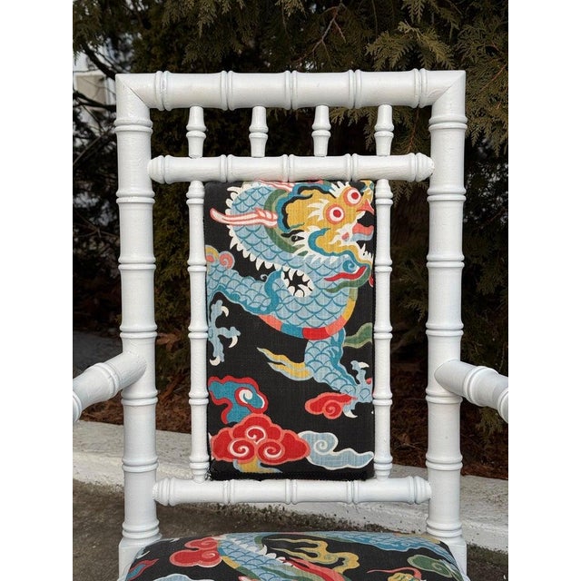 Pair of White Wooden Faux Bamboo Chairs For Sale - Image 11 of 12