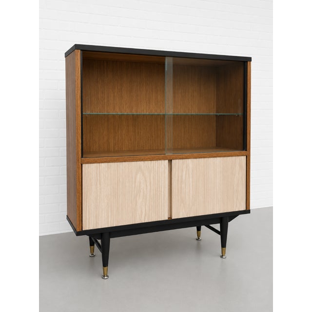 Brown Mid Century Modern Display Cabinet | Walnut & Melamine Bookcase by Berry Furniture, Made in England, C. 1960’s For Sale - Image 8 of 15