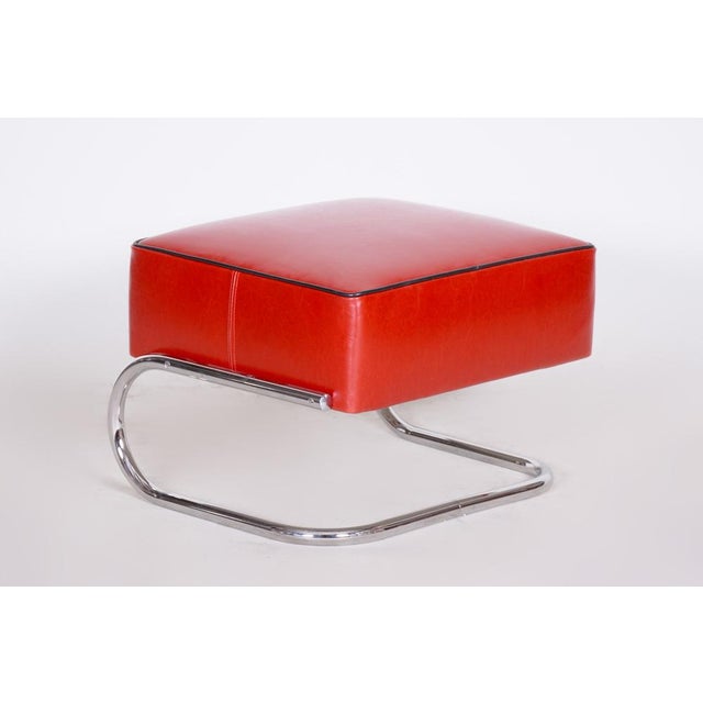 Bauhaus Stool in Chrome and Leather attributed to R. Slezák, Czech, 1930s For Sale - Image 6 of 6