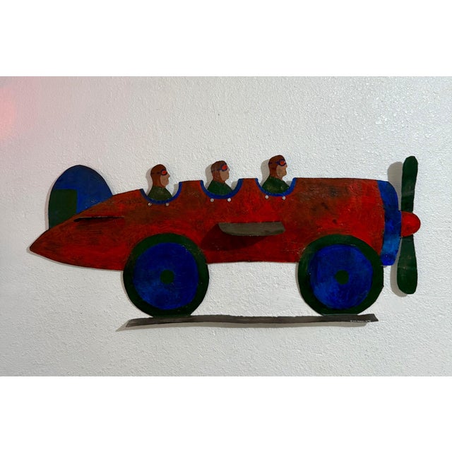 American Early 20th Century Seymour Chwast, Pilots in Plane Painting on Metal Sculpture Wall Hanging Seymour Chwast Airplane For Sale - Image 3 of 18