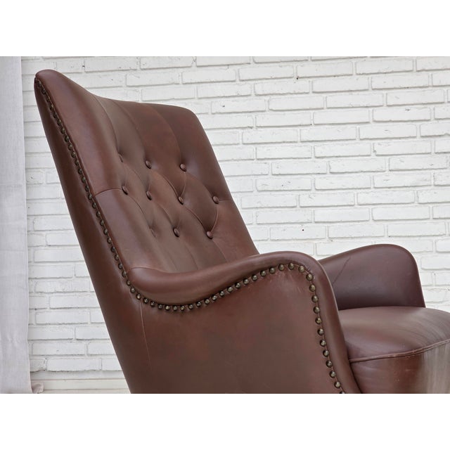Danish Armchair in Brown Furniture Leather, 1970s For Sale - Image 4 of 18