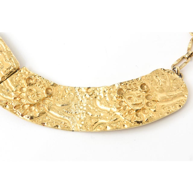 Vintage Signed Kenneth Lane Egyptian Etruscan Style Gold Plated Collar Necklace For Sale In Miami - Image 6 of 11