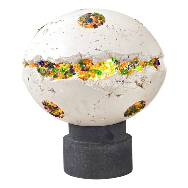 Vintage Space Age UFO Planet Table Lamp in Plaster and Glass, 1970s For Sale