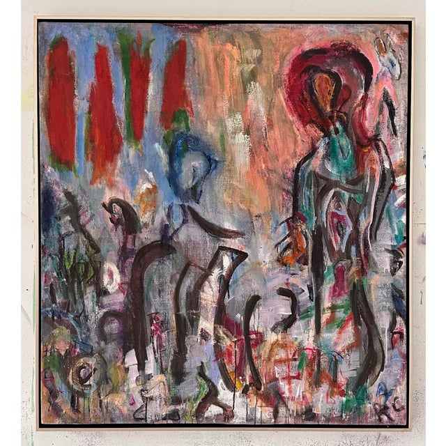 A rich and bold modern abstract painting performed on linen by Virginia based artist Roderick Coles. "Beam Me Up" 44"high...