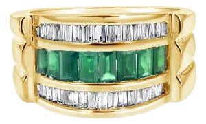 2 Carat Emerald Diamond Baguette Cocktail Ring, Size 9