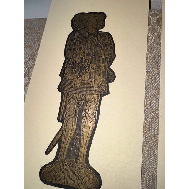 Vintage 1970s English Monumental Brass Rubbing Silhouettes – Sir Ralph & Lady Elizabeth Verney — A Pair For Sale - Image 6 of 6
