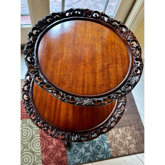 Wood Carved, Mahogany, Two-Tiered, Parlor/Tea Table With Ornate, Carved Legs, and Detailed Piecrust Edges, Rococo / Victorian Style, C1940 For Sale - Image 7 of 10
