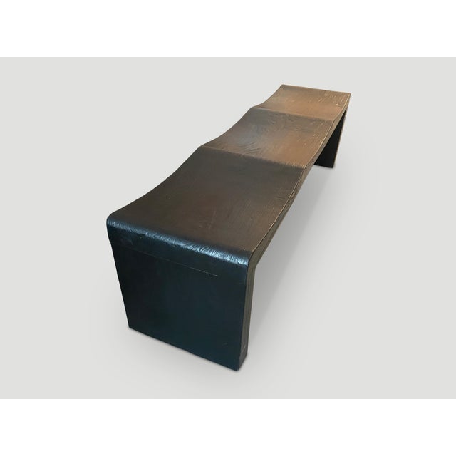 Andrianna Shamaris Charred Teak Wood Wave Bench For Sale - Image 4 of 5