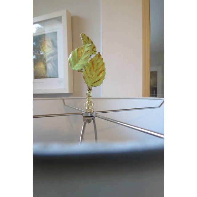 Vintage Tole Leaf Lamp Finials, Pale Green & Patina Gold Italian , Pair For Sale - Image 4 of 4