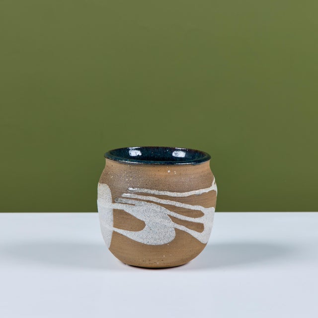 Mid-Century Modern Stoneware Table Planter with White Glaze For Sale - Image 3 of 13