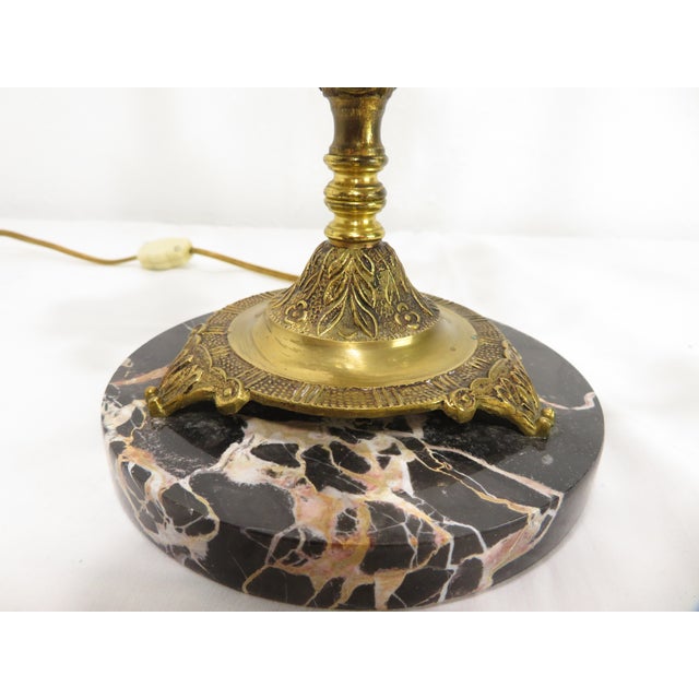 Hollywood Regency Spanish Brass 5 Arm Candelabra Table Lamp on Italian Marble For Sale - Image 12 of 17