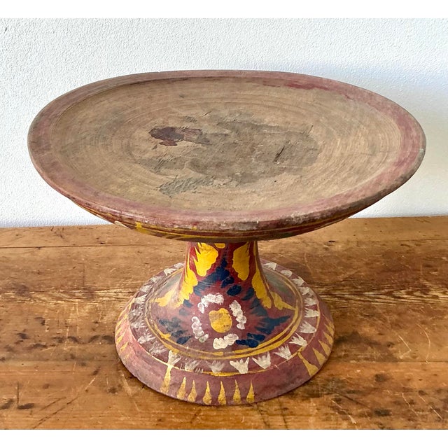 Vintage Boho Bali Dulang Painted Wooden Offering Tray For Sale - Image 10 of 12