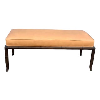 Mid Century Modern Walnut Bench Leather For Sale