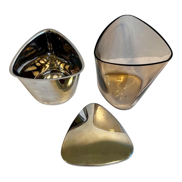 1990s Three Piece Stainless Steel & Glass Ice Bucket by Georg Jensen For Sale