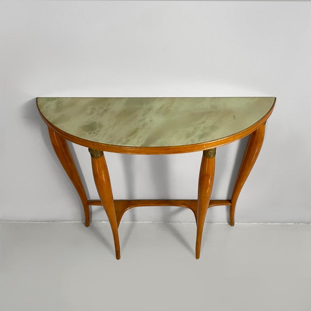 Mid-Century Modern Italian Console Table in Wood and Green Back-Painted Glass, 1950s For Sale - Image 3 of 18