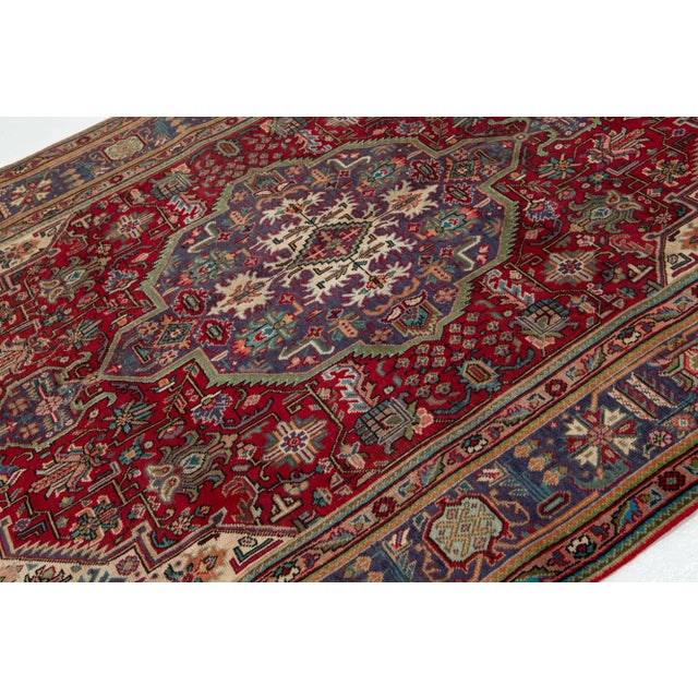 Persian Vintage RedTabriz Pesian Wool Rug With Medallion Motif For Sale - Image 3 of 8
