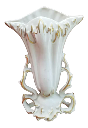 Royal Crown China Vase Ivory White With Gold Scrolls