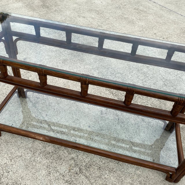 Vintage Bamboo Glass Console Table For Sale - Image 4 of 5