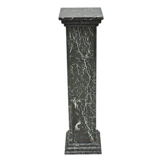 Vintage Italian Classical Style Dark Green Marble Square Column Pedestal Stand For Sale