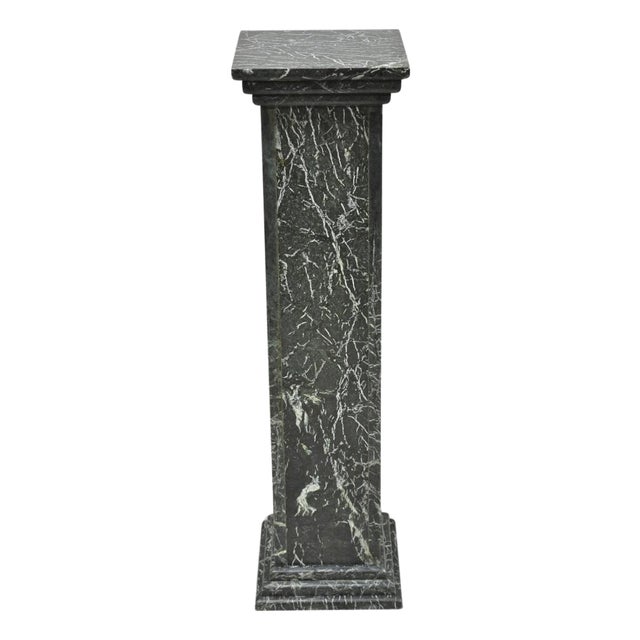 Vintage Italian Classical Style Dark Green Marble Square Column Pedestal Stand For Sale