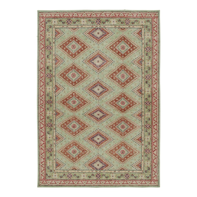 Green Rug & Kilim’s Distressed Tribal Style Rug in Bright Green With Red Medallions For Sale - Image 8 of 8